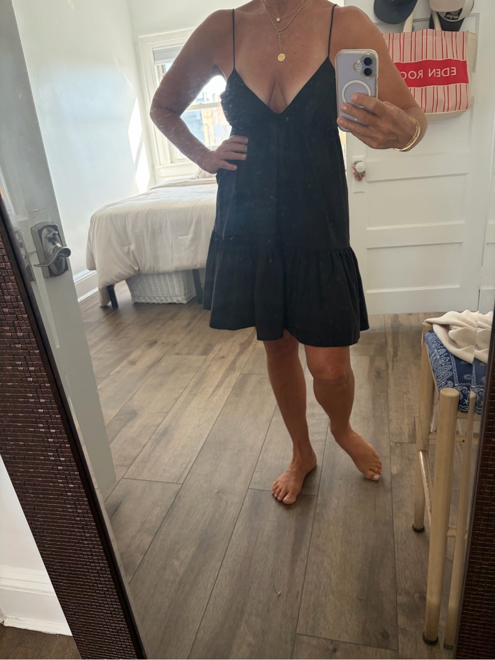 Zara Black Spaghetti-Strap Tiered V-Neck Chemise
